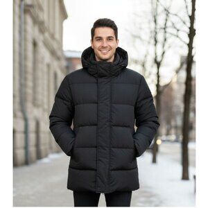 Andrew Marc Carlton Packable Hood Quilted Black Puffer Jacket, Men's Size M